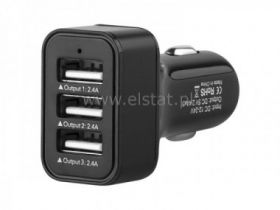 Ładowarka sam. 3x USB ( 7,2A ), czarna