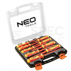 Zestaw wkrętaków izolowanych dla elektryka 9 sztuk: 5x płaskie PŁ + 4x krzyżowe PH + walizka 1kV NEO 04-142