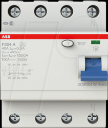 2CSF204101R4400 Fehlerstromschutz-Schalter, Typ A, 40 A, 500 mA, 4 polig
