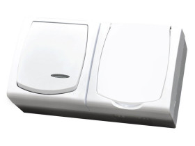 MADERA Zestaw wyłącznik pojedynczy z podświetleniem + gniazdo pojedyncze wieczko w kolorze wyrobu biały ZH-NŁ1SG/00/w OSPEL