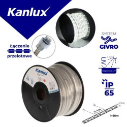 Wąż świetlny GIVRO LED 30M-CW 2W/M 120lm/m 6500K IP65 rolka 30mb Odporność UV zasilanie przelotowe 38579