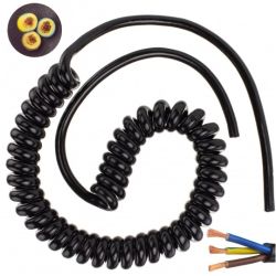 Przewód OMY spiralny 3x0,75mm2 kabel H03VVH8-F czarny 0,3m / 1,7m