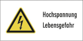 Warning sign, text: &quot;Hochspannung Lebensgefahr&quot;, (W) 32 mm, plastic, 083.09-9-U