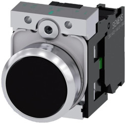 Przycisk metalowy 22mm błyszczący czarny 1Z z samopowrotem IP69k Sirius ACT 3SU1150-0AB10-1BA0