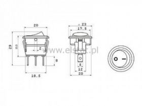 Przeł. kołys.230V 3A ( okrągły ) czerwony 3p podś