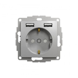 Gniazdo zasilające Schuko + podw gniazdo ład USB typ A 2,4A, srebrne alum,Sedna Design i Elements SDD113052