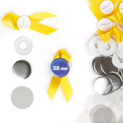 Przypinki z wstążką 58mm - żółte, zestaw 50 sztuk