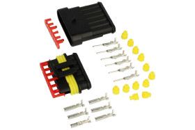 Złącze; superseal; AV-SSCS-6; 6 torów; proste; gniazdo na panel + wtyk na przewód; lutowany; 14A; 24V; czarny; stop miedzi; 1,5m