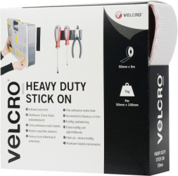 Velcro tape, 50 mm, with adhesive and fleece part, white, 5 m, VEL-EC60244