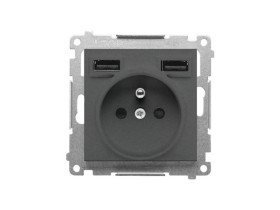 SIMON 55 Gniazdo pojedyncze z uziemieniem ładowarką 2xUSB A 2.1 A 5V DC grafitowy mat TGZ1ZUSB2AA.01/116 KONTAKT SIMON