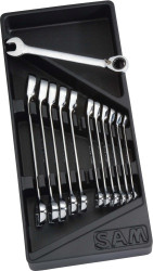 Zestaw kluczy płasko-oczkowych z grzechotką Komplet kluczy płasko-oczkowych z grzechotką SAM 8 → 19 mm 12 szt.