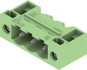 Pin header, 3 pole, pitch 5.08 mm, angled, green, 1401730000