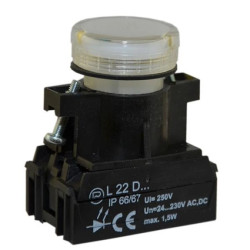 Lampka sygnalizacyjna 22mm biała L22D 24-230V AC/DC W0-LDU1-L22D B