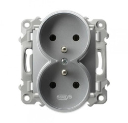 SZAFIR Gniazdo podwójne z uziemieniem moduł bez ramki srebrny GP-2ZRZ/m/18