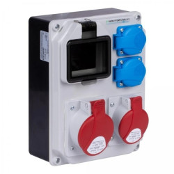 Rozdzielnica budowlana HL hermetyczna IP44 Bez zabezpieczeń + 2x gniazdo siłowe 5p (400V 32A + 16A) + 2x gniazdo 2P+Z (230V 16A)