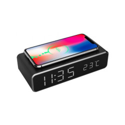 Zegar cyfrowy z funkcją budzika i bezprzew.ładowania czarny
