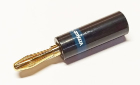 LAW-24 wtyk bananowy montowany na przewód złoty plastik HQ czarny