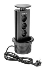 Przedłużacz biurkowy wpuszczany 100mm, 3x schuko (czarny)