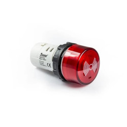 Buzzer, monoblok, 230V AC, 85db, podświetlany, IP65, czerwony T0-MBZS220SE