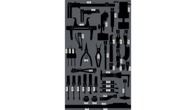 Panel wiszący na narzędzia Panele ścienne Panel zawartość Panel, zestaw haczyków, zestaw narzędzi, szyna do montażu