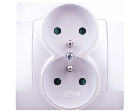 KARO Gniazdo podwójne z/u z przesłonami srebrny perłowy GP-2SZP/43