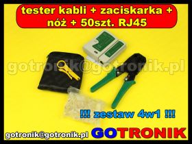 Zaciskarka z nożem + 50 sztuk końcówek RJ45 + tester kabli sieciowych