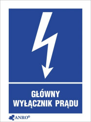 Samoprzylepna tabliczka ostrzegawcza /GŁÓWNY WYŁĄCZNIK PRĄDU 52X74/ 20EIA/Q1/F
