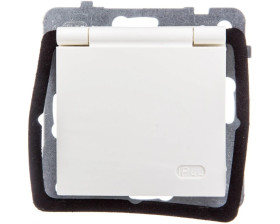 AS Gniazdo bryzgoszczelne z/u IP44 z przesłonami klapka ecru GPH-1GZP/m/27/w