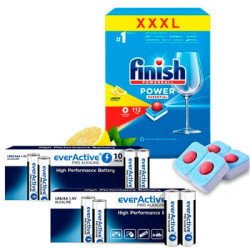 Baterie everActive Pro Alkaline 400szt LR6 / AA, 400szt LR03 / AAA + Kapsułki Finish Power Essential 112 sztuk