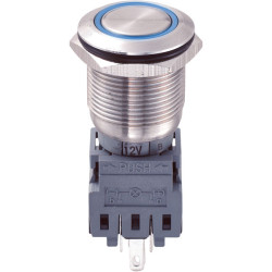 Zip Switch LAS1-BGQ-11ZE/B/12V 19mm Vandal Resistant Switch SPST Off-On Blue LED