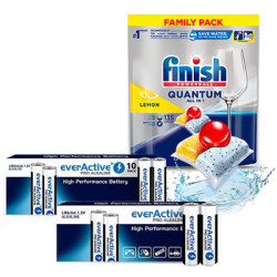 Baterie everActive Pro Alkaline 400szt LR6 / AA, 400szt LR03 / AAA + Kapsułki Finish Quantum 135 szt