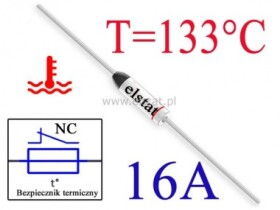 Bezpiecznik termiczny 16A; 133°C; axialny; THT