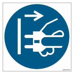 ZNAK - GJ006 Nakaz odłączenia urządzenia od sieci elektrycznej 10 x 10 cm FN - Folia samoprzylepna