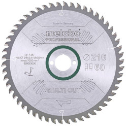 Metabo 628083000 Circular Saw Blade, Carbide, 216x30mm, 60 Teeth