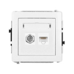 DECO Mechanizm gniazda antenowego poj. typu F (SAT) + gniazda komp. poj. 1xRJ45, kat. 5e, 8-stykowy, biały mat 25DGFK-1
