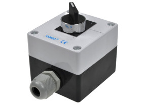 Przełącznik; obrotowy; w obudowie; LAY5-BP134H29; OFF-ON; 2 pozycje; bistabilny; śrubowe; 1 tor; czarny; 5A; 250V AC; biało-czar