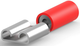 Insulated flat plug sleeve, 6.35 x 0.81 mm, 0.3 to 1.5 mm², AWG 22 to 16, brass, tin-plated, red, 9-160583-2