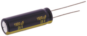 Kondensator 1500μF 25V dc Radialny, Otwór przelotowy Panasonic roztaw: 5mm 10 (Dia.) x 30mm