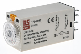 Timer Relay Wciskane 24V dc DPDT 2-stykowy RS PRO DPDT 0.1 → 3min jednofunkcyjny