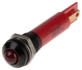 Lampka kontrolna do montażu panelowego 110V ac, czerwona 8mm LED RS PRO