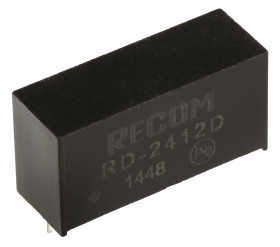 Przetwornica DC-DC, 2W, Uwe 21,6 → 26,4 V DC, Uwy ±12V dc, Iwy ±84mA, Recom