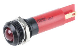 Lampka kontrolna do montażu panelowego 130V ac, czerwona 12mm LED Czarny RS PRO