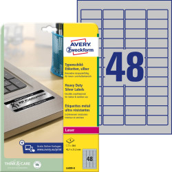 Avery-Zweckform L6009-8 Etykiety do szyldów opisowych 45.7 x 21.2 mm Folia poliestrowa srebrny 384 szt. Trwały Drukarka
