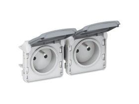 PLEXO IP55 Gniazdo podwójne z uziemieniem poziome szare 069562 LEGRAND