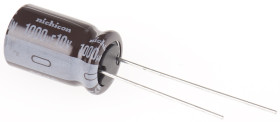 Kondensator 1000μF 10V dc Radialny, Otwór przelotowy Nichicon roztaw: 5mm 10 (Dia.) x 16mm