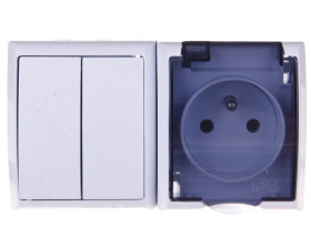 FALA Łącznik hermetyczny świecznikowy + gniazdo z/u z klapką przezroczystą biały ZH-Ł2G/00/d