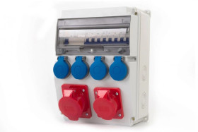 Rozdzielnica CAJA 12M - gniazda 16A 5p, 32A 5p, 4x230V + zabezpieczenia (RCD 4P 40A typ AC, MCB 3P C32A, 3P C16A, 1P B16Ax2 ) IP