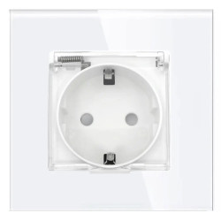 Gniazdo szklane Schuko IP44 z klapką - białe - Tawoia Glass