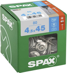 SPAX 4587000450456 Śruba blacharska 4.5 mm 45 mm T-STAR plus stal nierdzewna A2 80 szt.