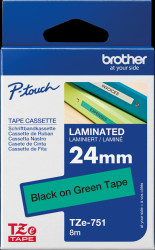 TZE-751 Laminated labelling tape, black on green, 24 mm